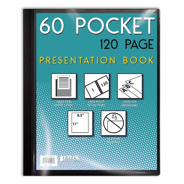 Better Office Products Presentation Book, 60-Pocket, Black, W/Clear View Front Cover, 8.5in. x 11in. Sheets 32040 - main